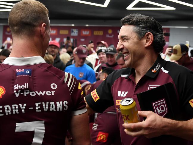 (L-R) Daly Cherry-Evans and Billy Slater in the rooms after Origin I.