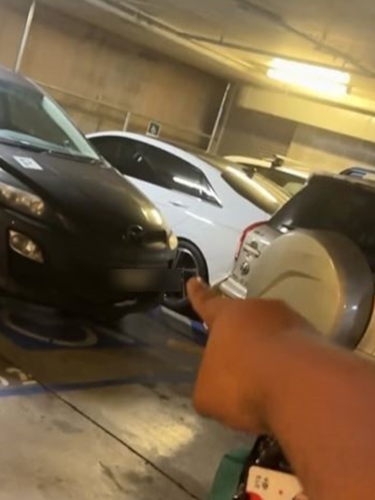 He parked across the three cars, blocking them in. Picture: Supplied/Instagram@pnuks