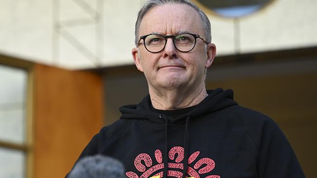 Prime Minister Anthony Albanese on the Yes campaign trail. Picture: Martin Ollman