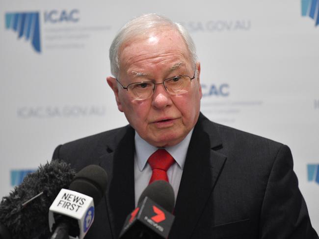 ICAC Commissioner Bruce Lander speaks to the media about corruption and maladministration fears within SA Health. Picture: AAP / David Mariuz