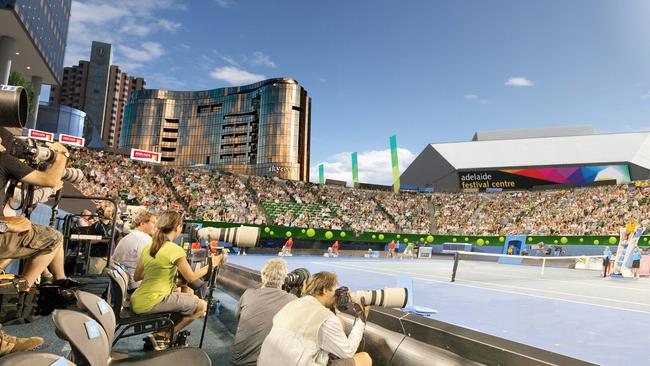 How a tennis exhibition match in Festival Plaza might look.