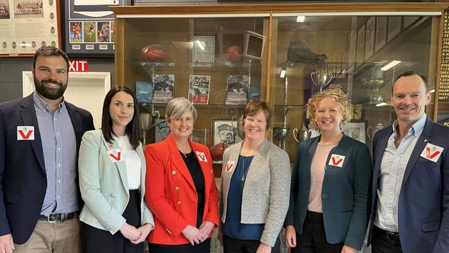 Taylor Hall, Amy Robinson, Lindy Nieuwenhuzen, Jenny Wilson, Jane Macey and Leigh Findlay appeared together at the parliamentary inquiry into the 2022 floods, hearing at Mooroopna on September 13, 2023. Picture: Julieanne Strachan