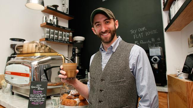 Hugh’s co-owner David Steingard at the Laughing Man Cafe in New York.