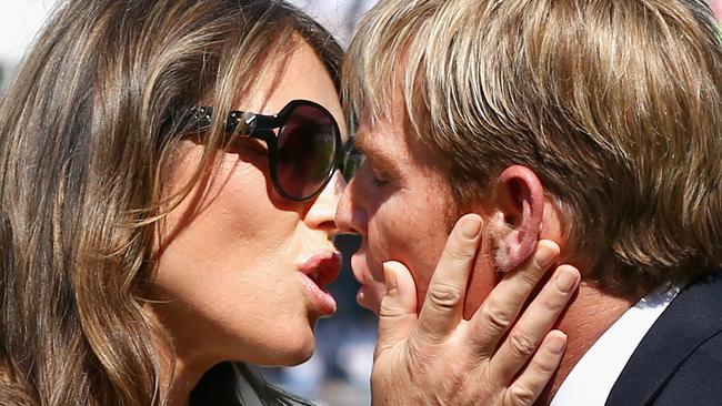 Shane Warne with ex-fiancee Elizabeth Hurley. Picture: Ryan Pierse/Getty Images