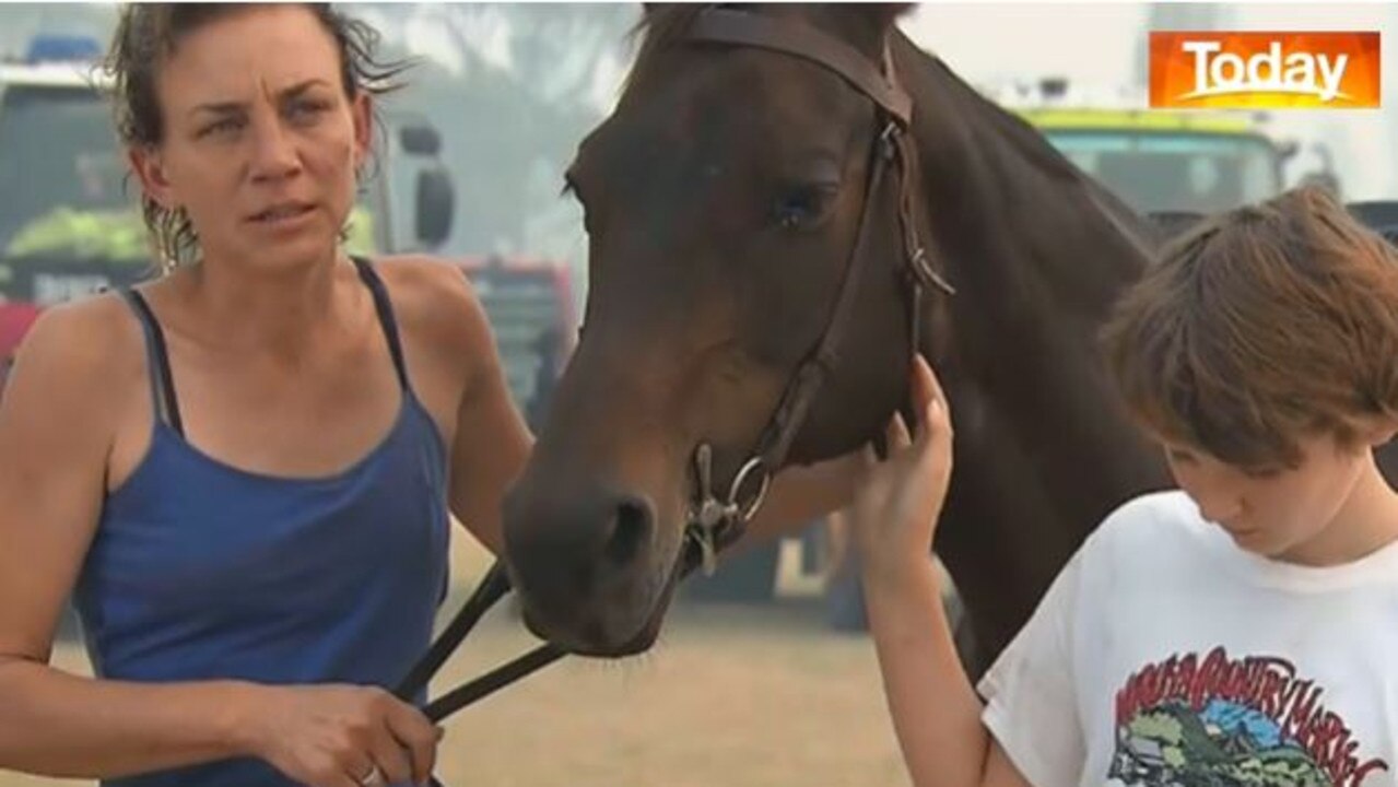 Bec Winter fled with her son Riley on a horse.