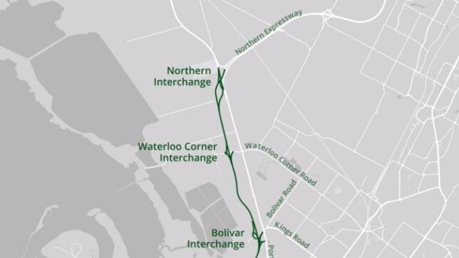 A map of the Northern Connector – Bolivar Interchange. Supplied DPTI