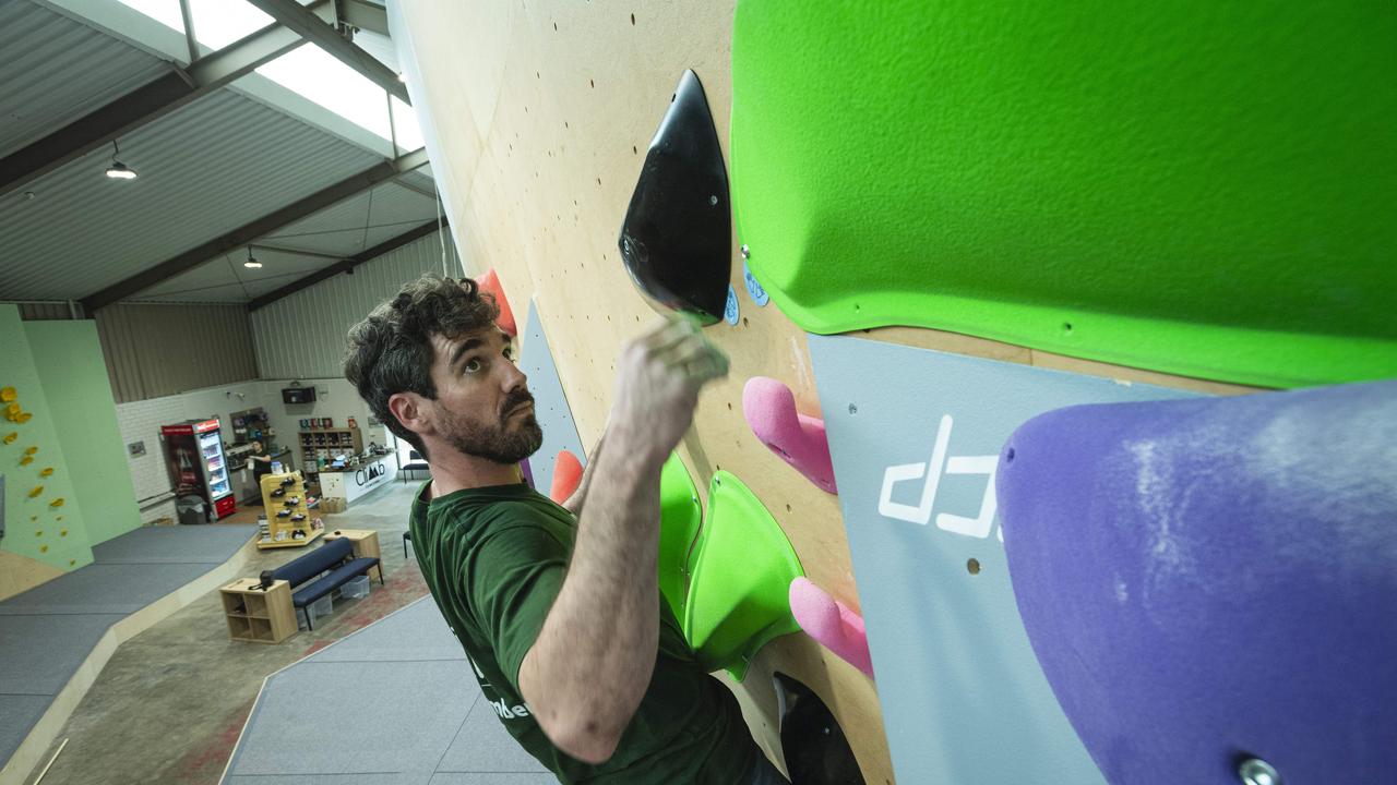 Climb Toowoomba head setter/coach Nick Marrington shows his skills at the newly opened indoor bouldering gym, Monday, October 14, 2024. Picture: Kevin Farmer