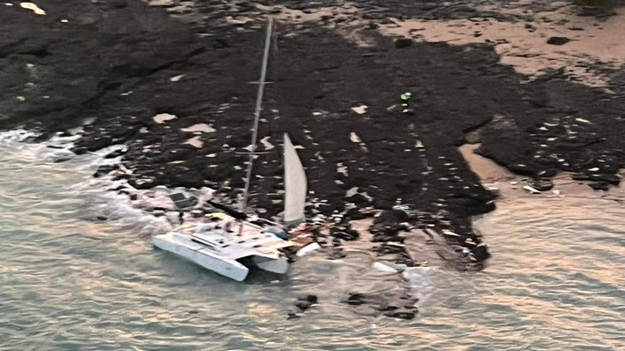 Cap Rescue 300 responded to Robert De La Garde Trimaran shipwrecked on rocks on South Barren Island. Picture: CapRescue