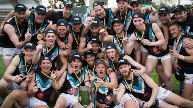 Lavington celebrates its 2019 premiership triumph. Picture: Lavington Football Club