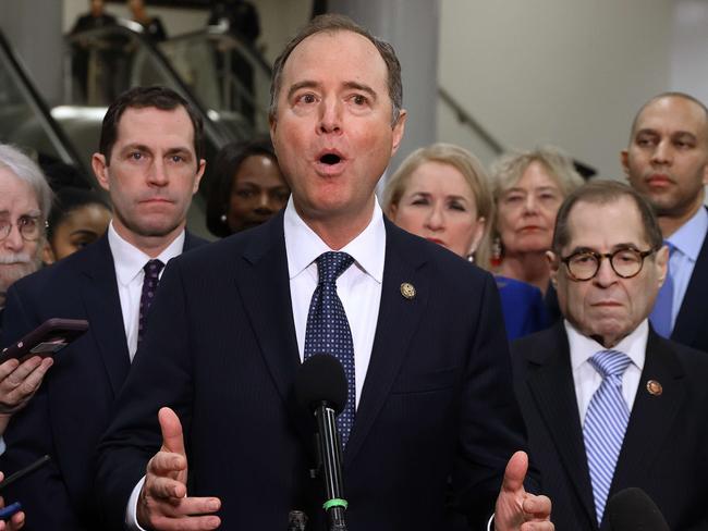 House impeachment manager Senator Adam Schiff answers questions by reporters. Picture: Getty