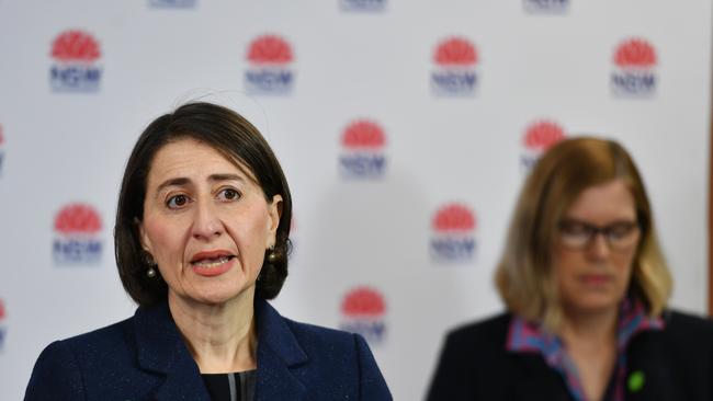 Premier Gladys Berejiklian (left) with the NSW Chief Medical Officer Dr Kerry Chant. Picture: AAP Image/Dean Lewins