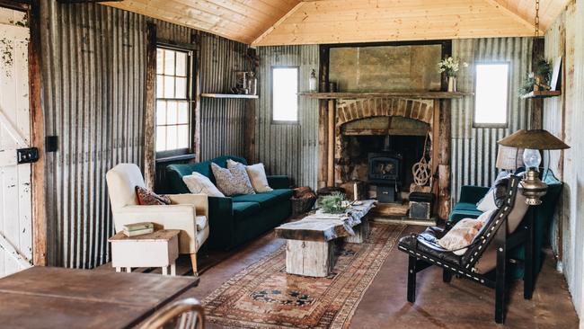 The rustic interior of Stringy Bark Hut. Picture: Abbie Melle