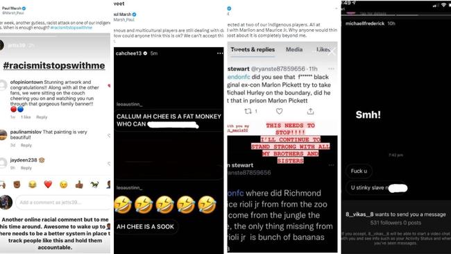 Examples of the abuse AFL players are subjected to in their direct messages.