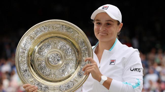 Ash Barty after claiming her Wimbledon title. Picture: Clive Brunskill/Getty Images