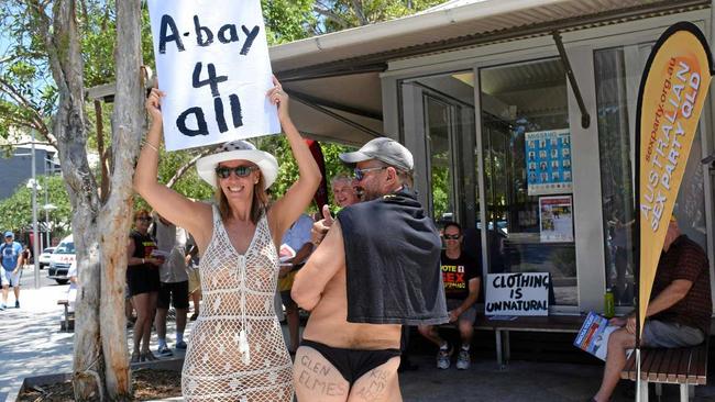 The Australian Sex Party staged a peaceful protest in Hastings Street today. Picture: Lucy Cantori