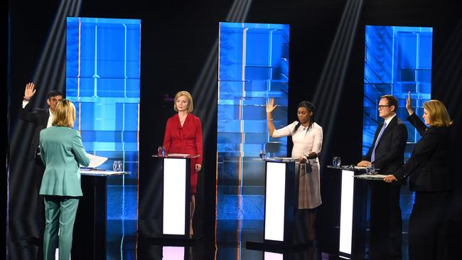 Candidates speak during Britain's Next Prime Minister: The ITV Debate. A third debate has been cancelled after ‘Blue on Blue’ attacks. Picture: Supplied.