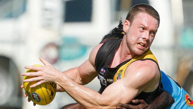 Trent Melville, pictured playing for Nightcliff in the NTFL, is back at Tea Tree Gully. Picture: Glenn Campbell