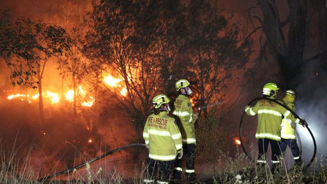 NSW Fire Brigade and the NSW Bushfire brigade have been called to Dunheved Circuit, St Marys after a large amount of bush was found to be alight. Pictures: Bill Hearne