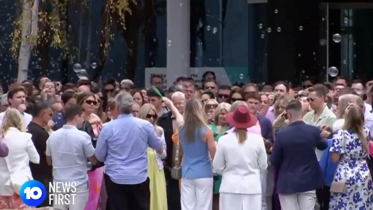 Family and friends of Jesse Baird gathered at South Morang for a public memorial for Jesse Baird. Picture: 10 news