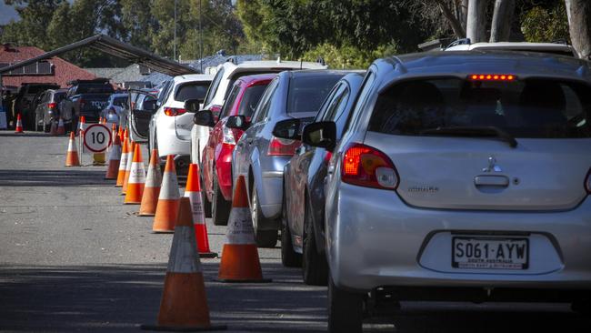 Covid testing station drive-through clinic at Ridgehaven. Picture: NCA NewsWire / Emma Brasier