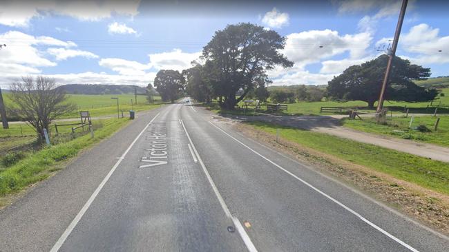 Police were called to Victor Harbor Road, near Bambrick Road about 6.30pm on Saturday after a Mitsubishi station wagon and a Ford truck carrying a trailer collided. Picture: Google Maps