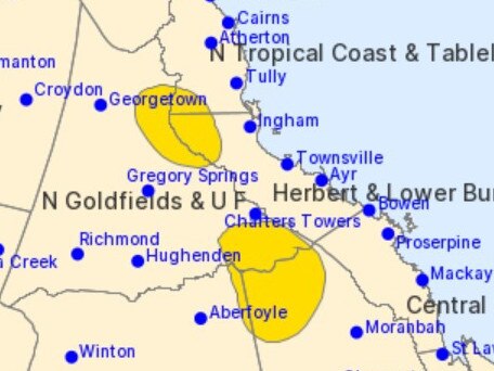 A map issued at 7:21pm showing the areas expected to be hit by thunderstorm activity.