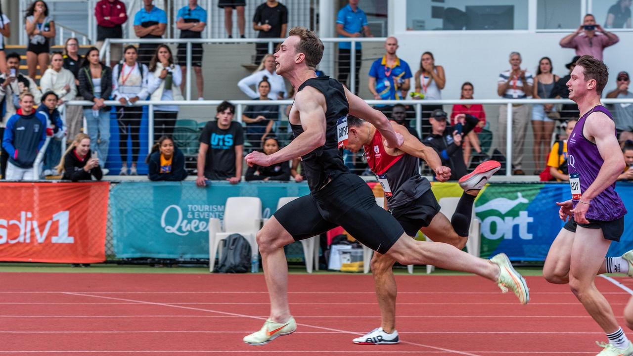 Jai Gordon racing in the 100m event at the 2023 UniSport Nationals.