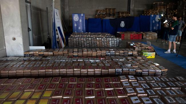 Packages of cocaine totalling 9416 kilos were found hidden in a container from Ecuador in the port of Algeciras, southern Spain, on August 25, 2023. Picture: JORGE GUERRERO / AFP