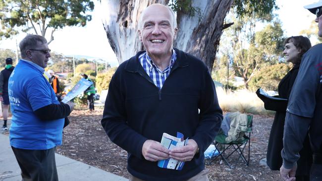 Liberal Senator Eric Abetz votes at his old school Blackmans Bay Primary School. Picture: Nikki Davis-Jones