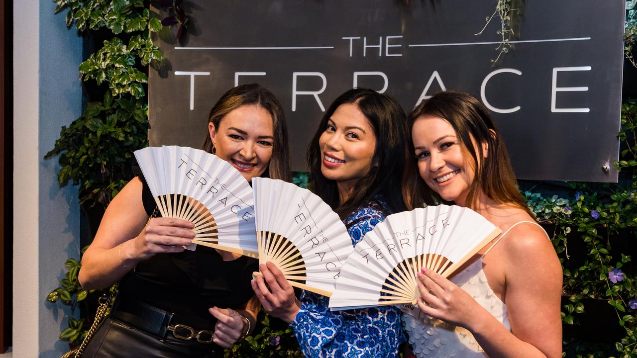 At the launch of the Terrace restaurant and outdoor space at the Southern Hotel are (from left) Sarah Green, Gabrielle Picar-Garcia and Natalia Gradwell.