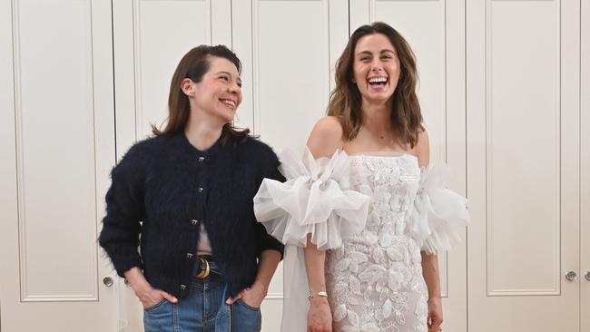 Adelaide Crows Captain Jordan Dawson's wife trying on Brownlow dresses with designer Greta Rumsby from GretaKate. Picture: Keryn Stevens