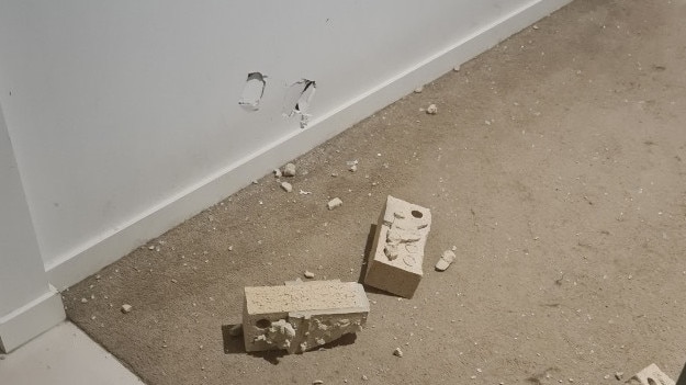 Bricks sent flying into a wall. Picture: supplied.