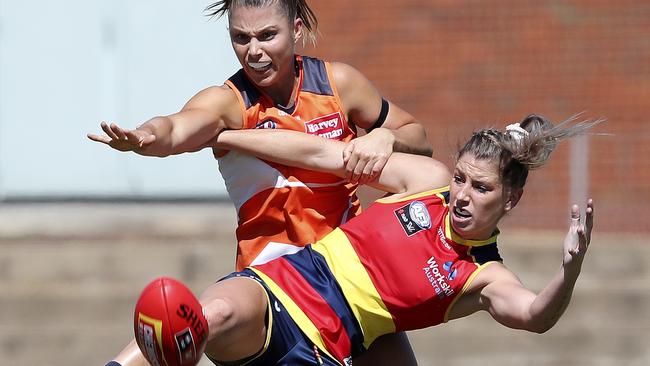 AFLW Adelaide Crows player Deni Varnhagen in action against GWS. Picture: Sarah Reed