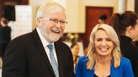 Former Queensland Minister Kate Jones and ex-PM Kevin Rudd. Picture: Akin Agency.