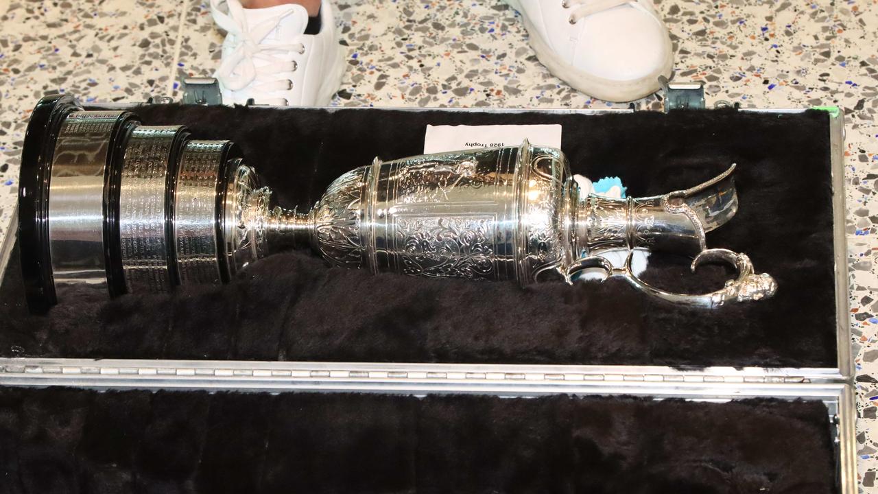 The claret jug comes out of its case. Picture: David Clark.