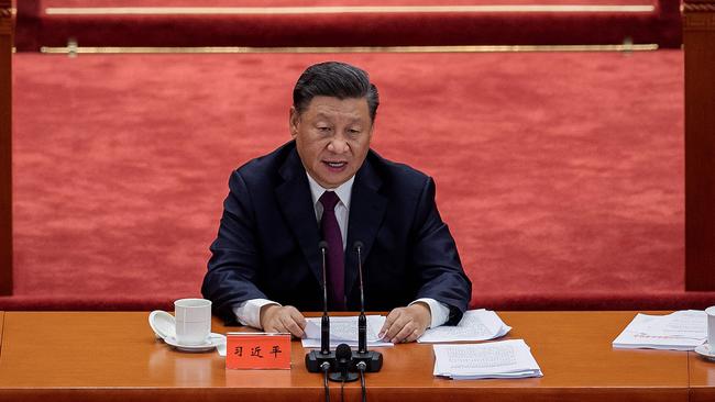 Chinese President Xi Jinping delivers a speech at the Great Hall of the People in Beijing on September 8. Picture: AFP