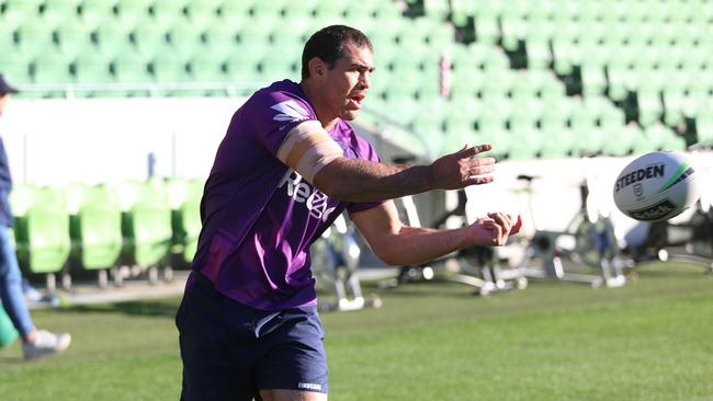 Dale Finucane of Melbourne Storm trains at AAMI Park.