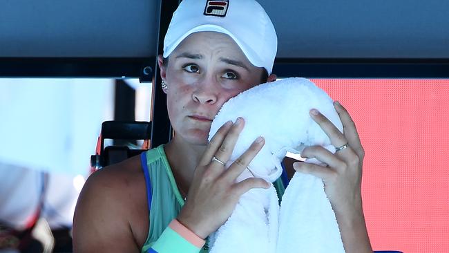 Ash Barty cools off against Sofia Kenin. Picture: Getty Images