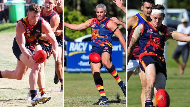 Noosa players Aaron Laskey, Brett Duke and Jay Reynolds in action. Pictures: Craig Slaney Sports Photography and Geoff Potter