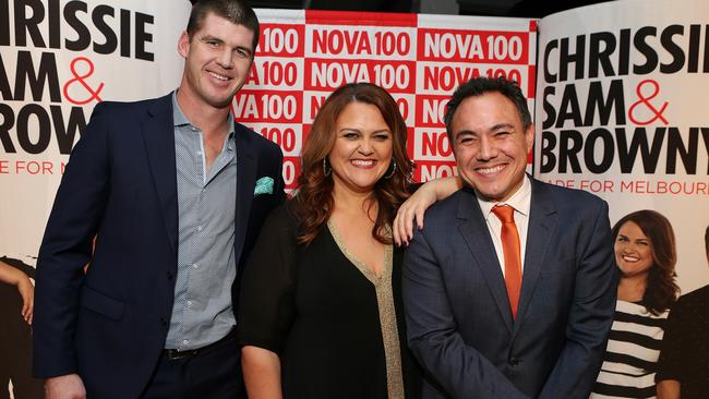 Jonathan Brown (at left, with co-hosts Chrissie Swan and Sam Pang) says he’s heard word of Monk’s ‘secret boyfriend’. Picture: Julie Kiriacoudis