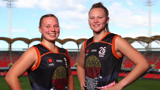 AFLW draft prospects Jaimi Tabb and Montana McKinnon of Central Allies. Picture: Chris Hyde/AFL Photos