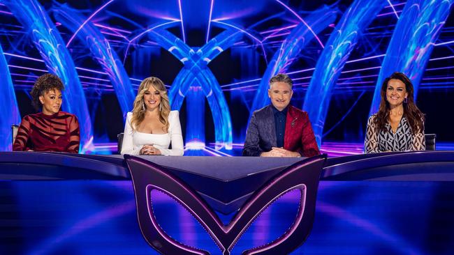 Hughesy with Mel B, Abbie Chatfield and Chrissie Swan on the latest season of The Masked Singer.