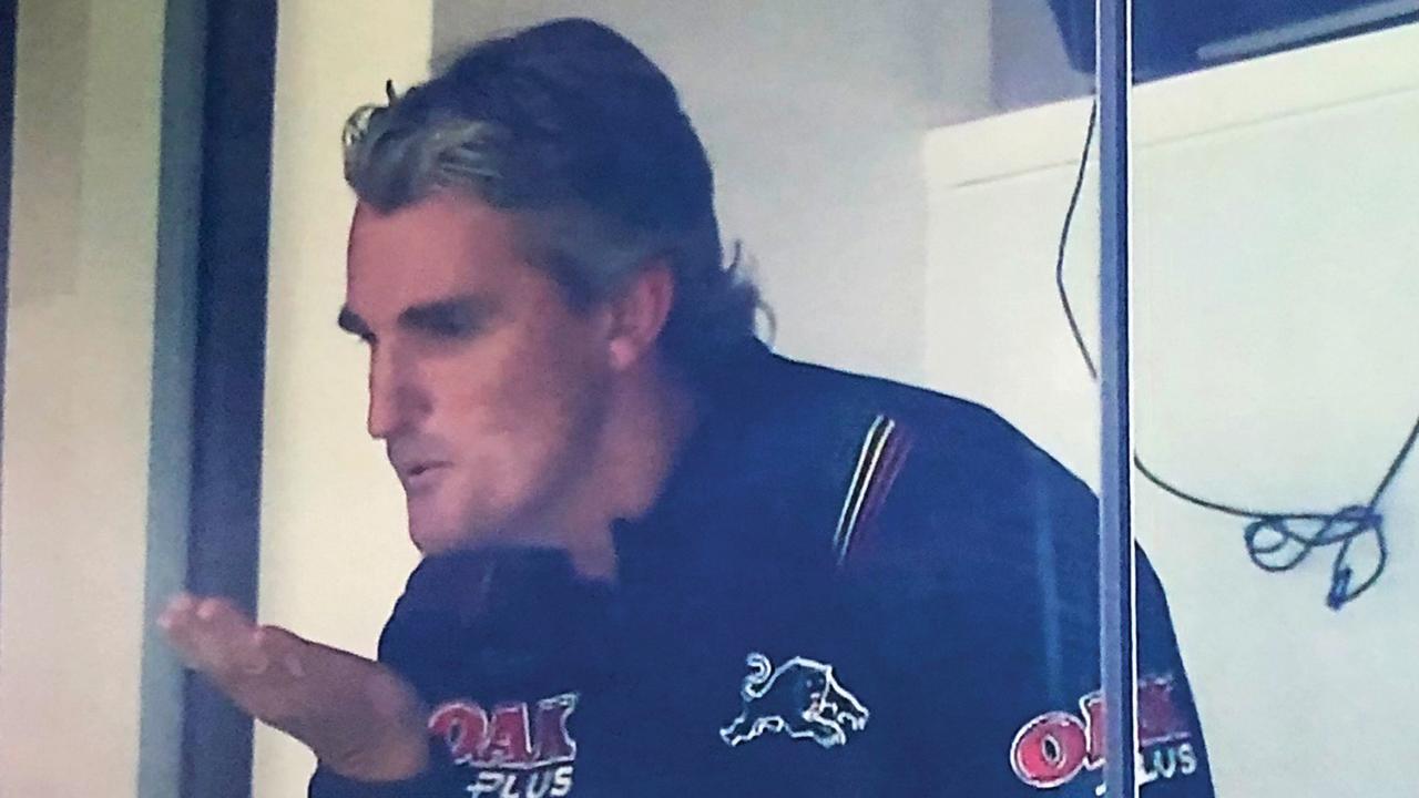 Panthers coach Ivan Cleary blows a kiss to fans after his side beat the Wests Tigers last night. Picture: Supplied