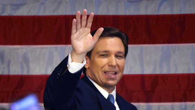 Ron DeSantis addresses police on Staten Island this week. Picture: AFP