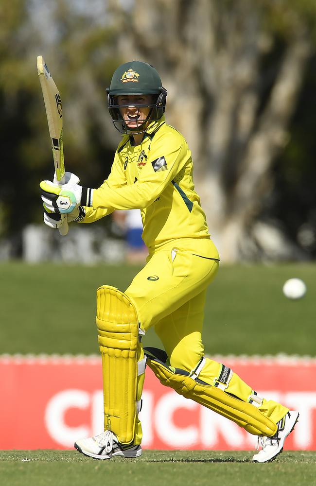 Rachael Haynes of Australia bats during game one of the Women's One Day International series between Australia and India at Great Barrier Reef Arena on September 21, 2021 in Mackay, Australia. Picture: Albert Perez/Getty Images