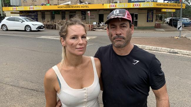 Northern Rivers Hotel licensee Guy Hannigan and his partner Monique Blackie were gutted when they found their North Lismore pub had been looted on Saturday. Picture: Stuart Cumming