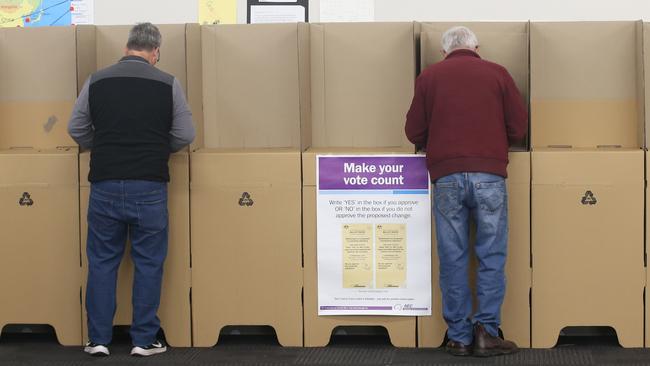 Voters have their say in The Voice referendum at a Clifton Springs polling booth. Photo: Alan Barber.