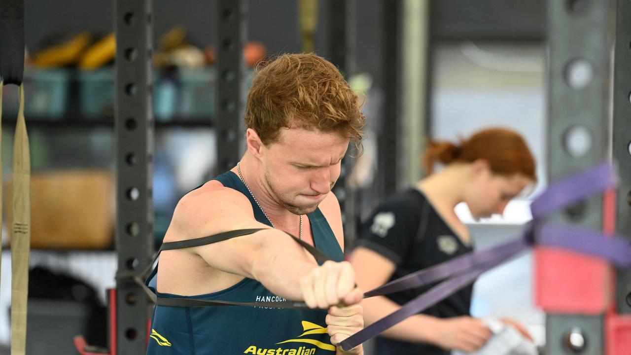 Winnington works on his strength at the Aussie Olympics training camp in Cairns this week. Picture: Delly Carr