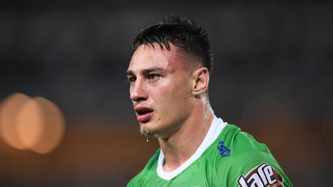 Charnze Nicoll-Klokstad of the Raiders during the 2019 NRL Grand Final between the Canberra Raiders and the Sydney Roosters at ANZ Stadium in Sydney, Sunday, October 6, 2019. (AAP Image/Joel Carrett) NO ARCHIVING, EDITORIAL USE ONLY