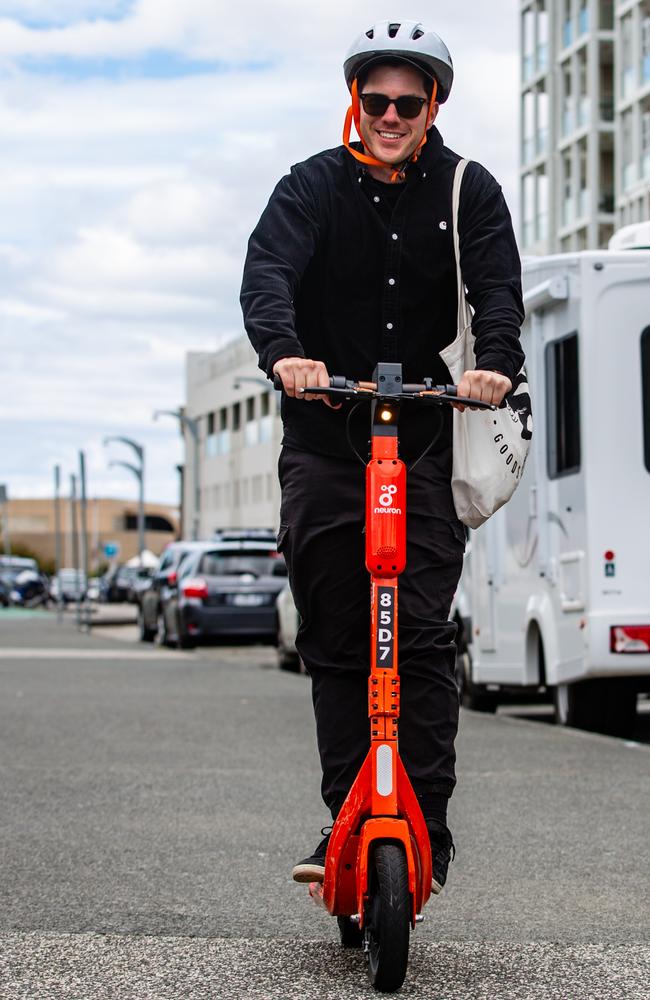 Matt Sweetman on a Neuron e-scooter. Picture: Linda Higginson